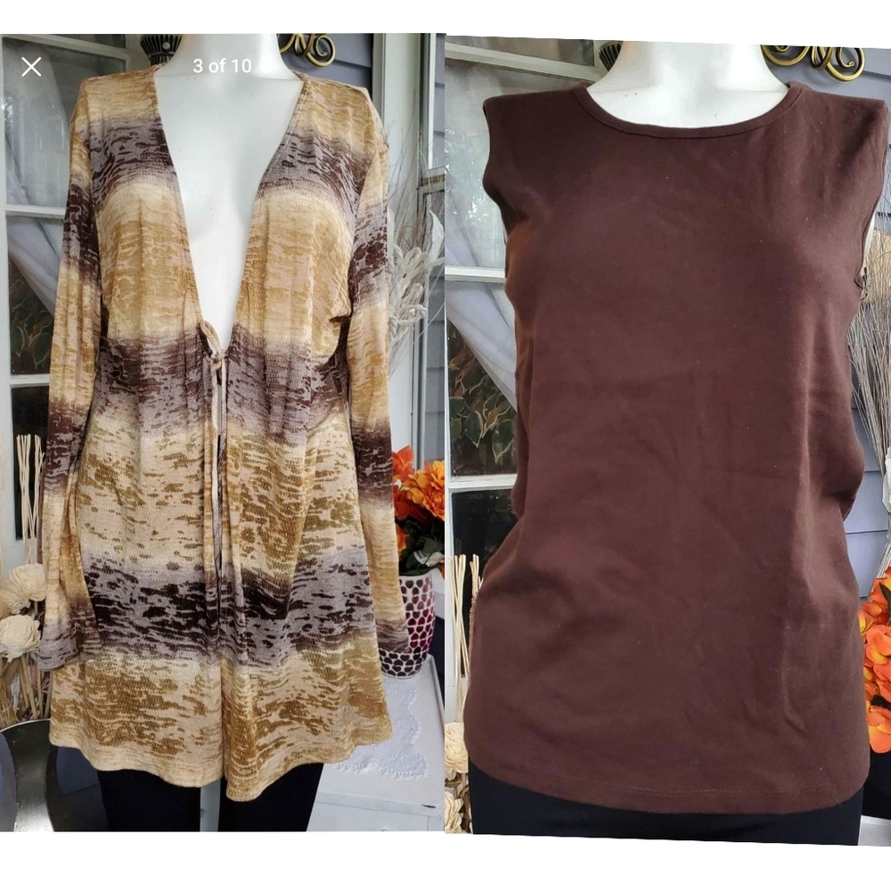 White Stag Brown Cotton Tank Top Small / Chico's Tie Front Cardigan Size 3 (S-M)